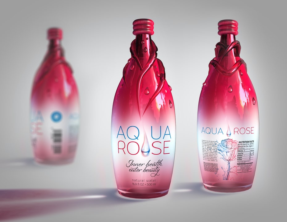 طراحی بسته بندی بطری آب Aqua Rose